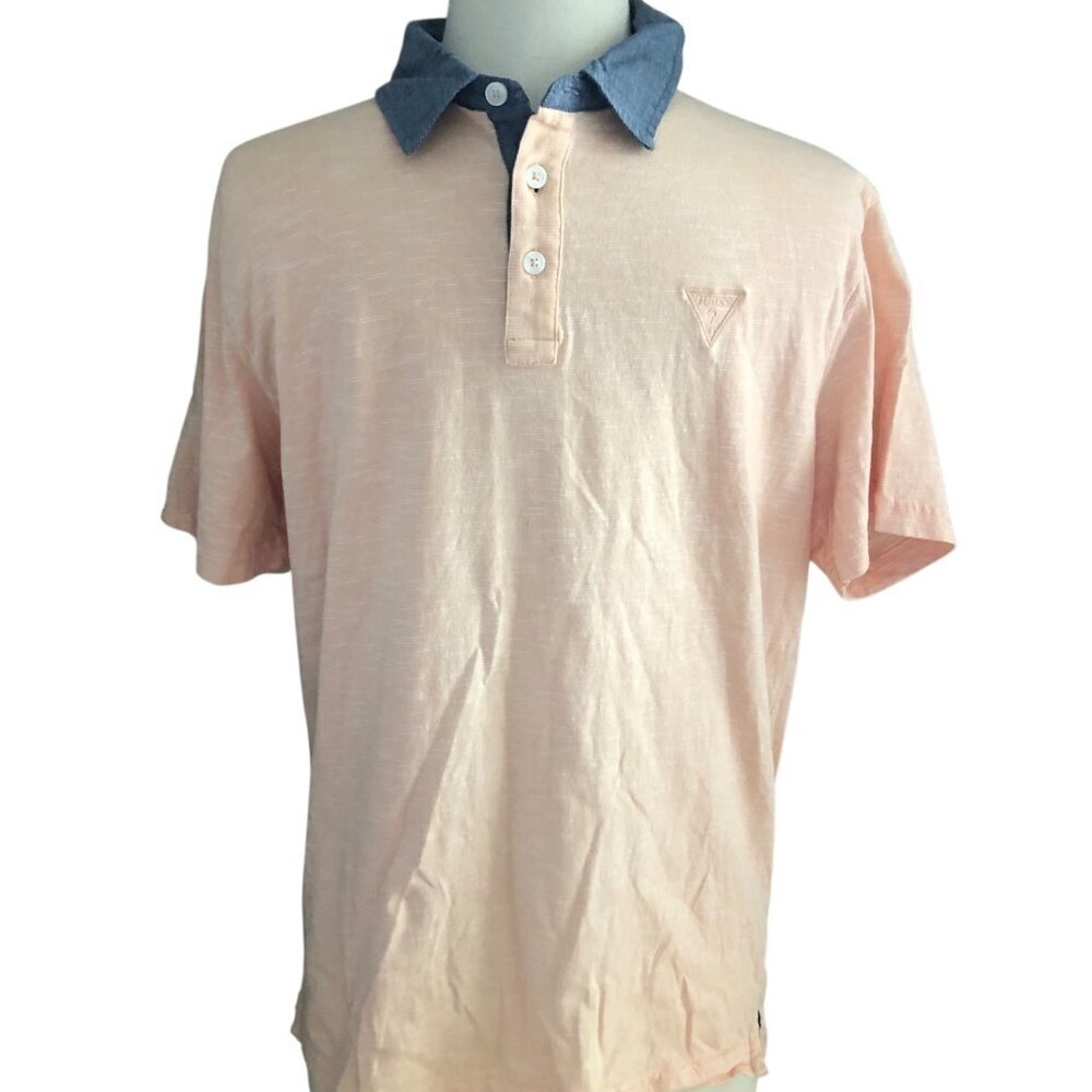GUESS Los Angeles Peach Blue Denim Short Sleeve Polo size S - NEW